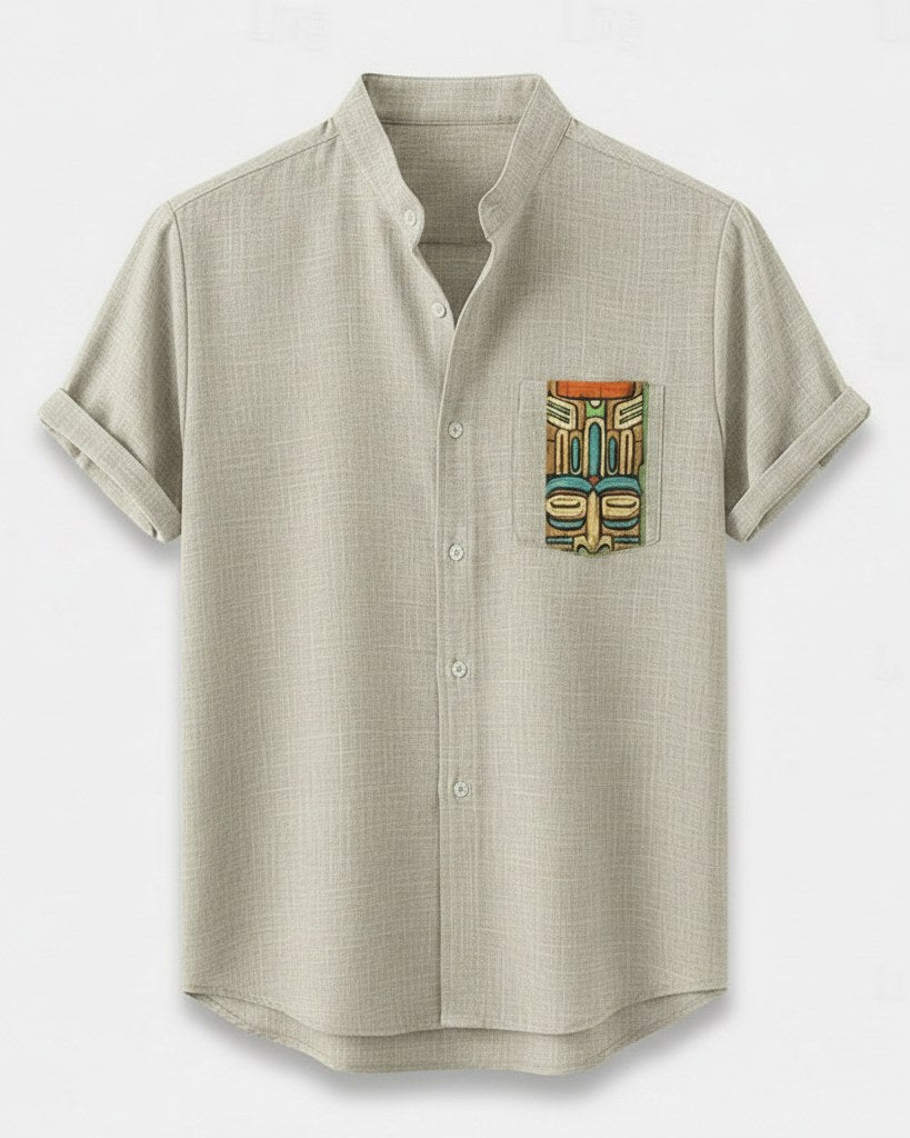 Idris T-Shirt - Linen in Aeh220 - profile front aeh220