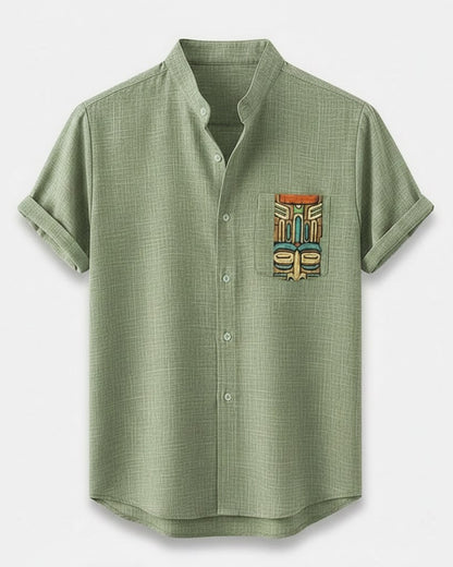 Idris T-Shirt - Linen in Aeh221 - profile front aeh221