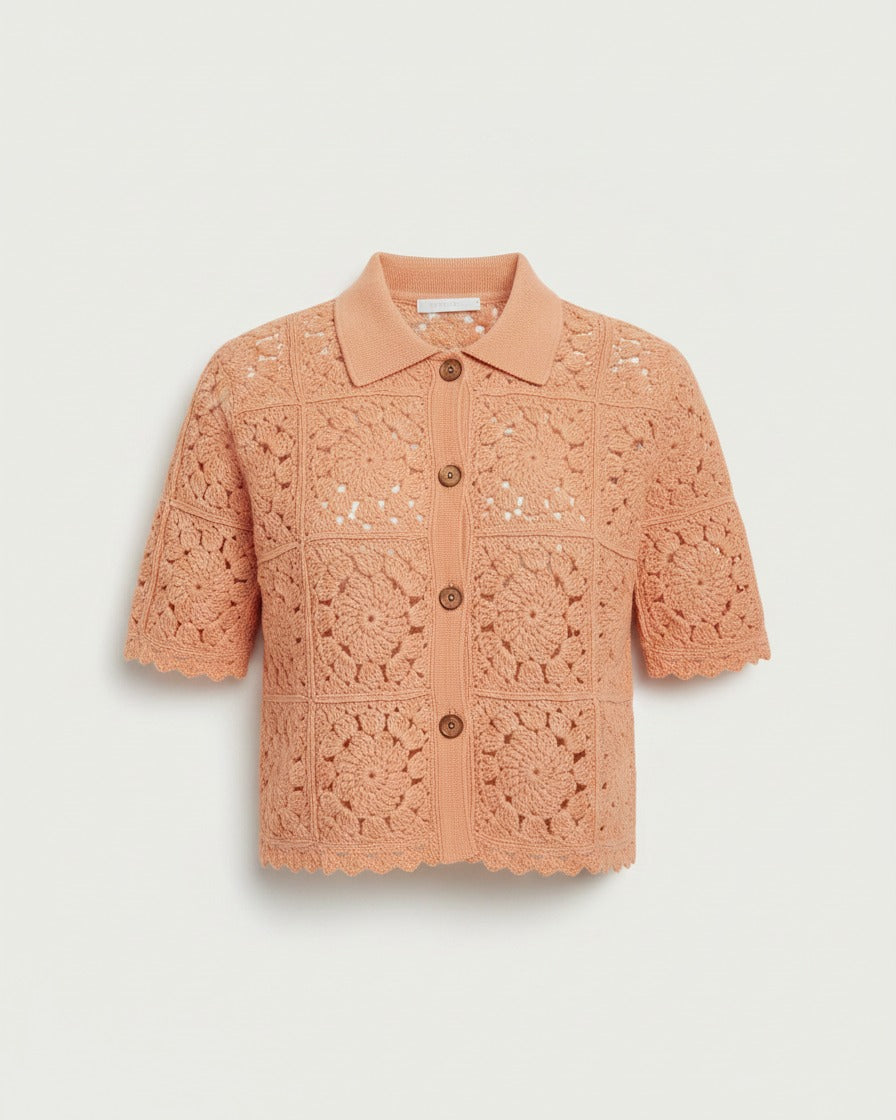 Riven Cardigan in APRICOT - profile front apricot