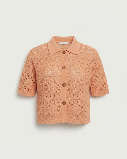 Riven Cardigan in APRICOT - profile front apricot