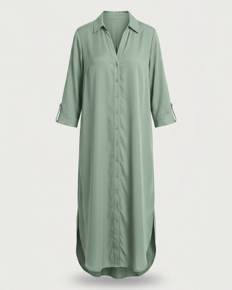 Aster Dress - Relaxed in Aquagroen - profile front aquagroen
