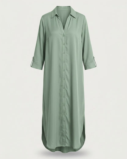 Aster Dress - Relaxed in Aquagroen - profile front aquagroen