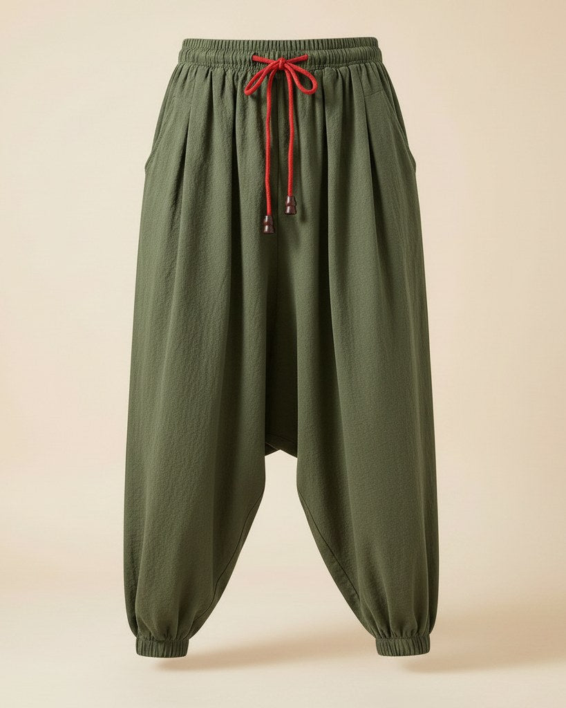 Jaan Trousers - Relaxed Wide-Leg Linen in Army Green - profile front army green
