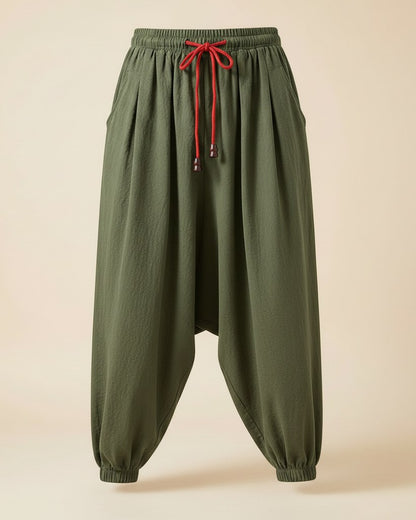 Jaan Trousers - Relaxed Wide-Leg Linen in Army Green - profile front army green