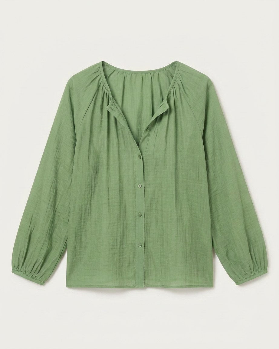 Luca Shirt - Relaxed Linen in Avocado Green - profile front avocado green