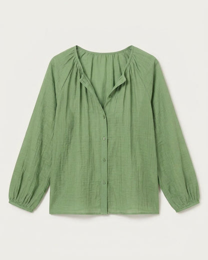 Luca Shirt - Relaxed Linen in Avocado Green - profile front avocado green