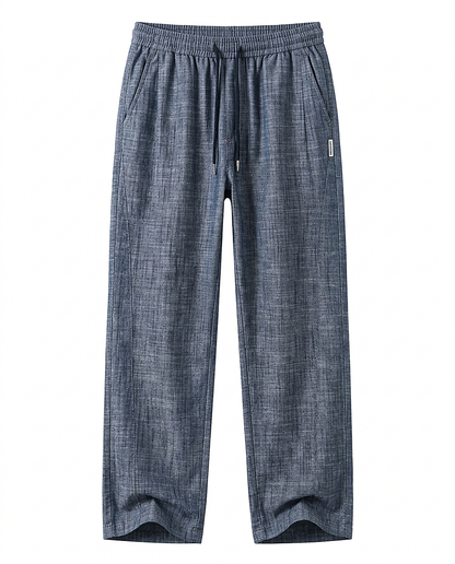 Stone Trousers - Relaxed Straight-Leg Linen in Denim blue - profile front