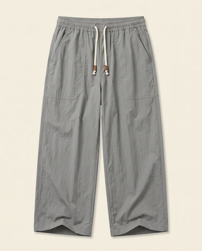 Orin Trousers - Relaxed Wide-Leg Leather in Grey - profile front