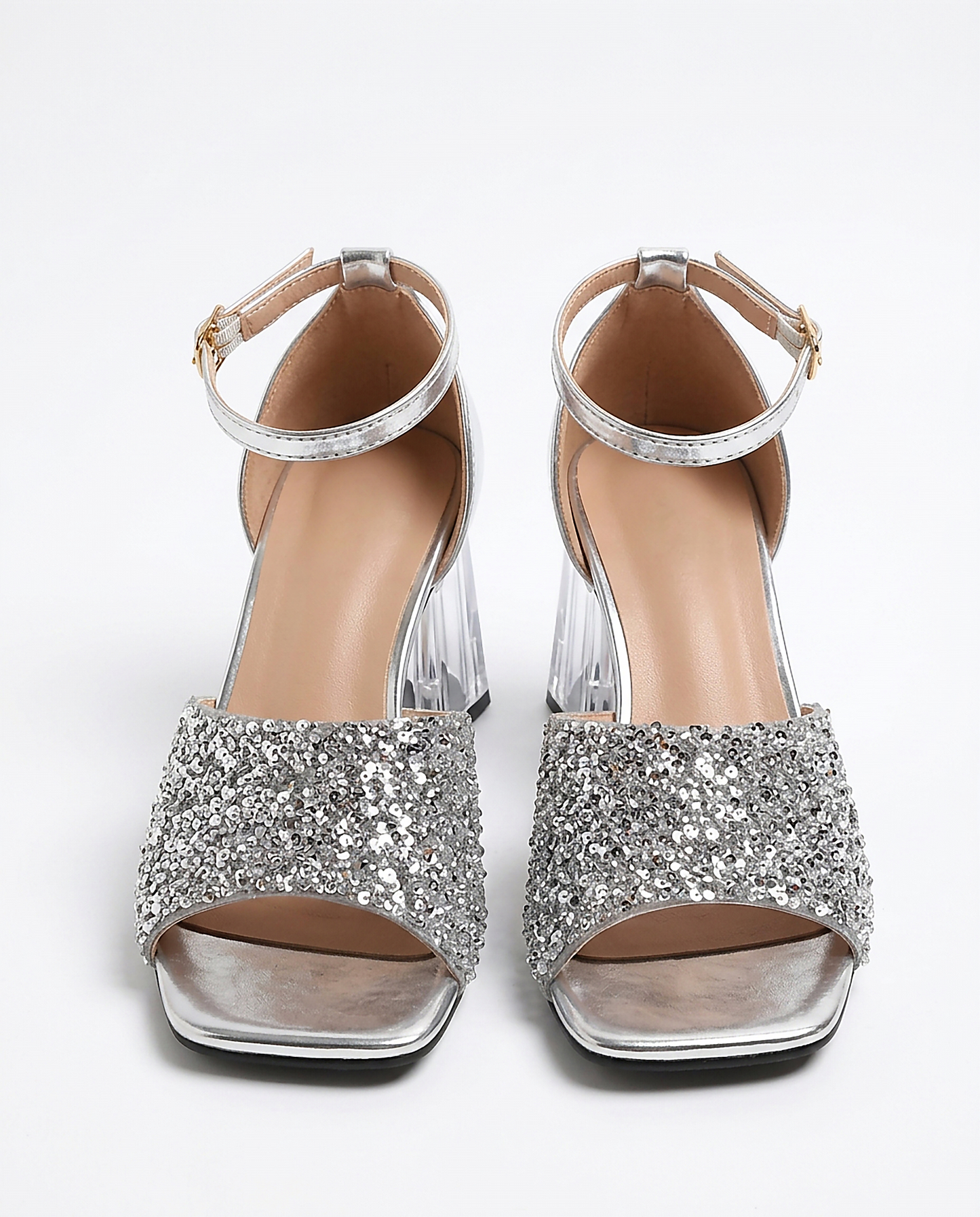 Hazel Sandals - Square-Toe Block-Heel in Silver - profile front silver