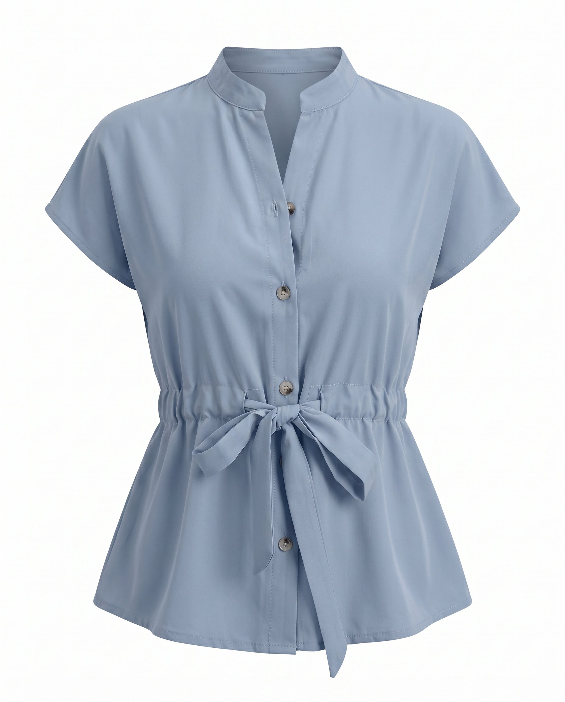 Finn Blouse - Stand-Collar in Blue Shirt - profile front