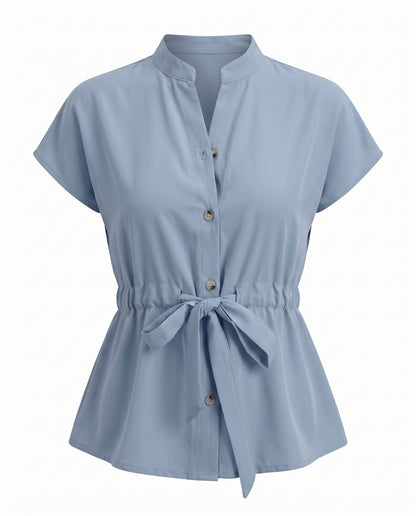 Finn Blouse - Stand-Collar in Blue Shirt - profile front