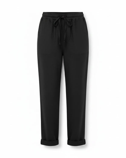 Naos Trousers - Relaxed Straight-Leg Linen in Black - profile front black