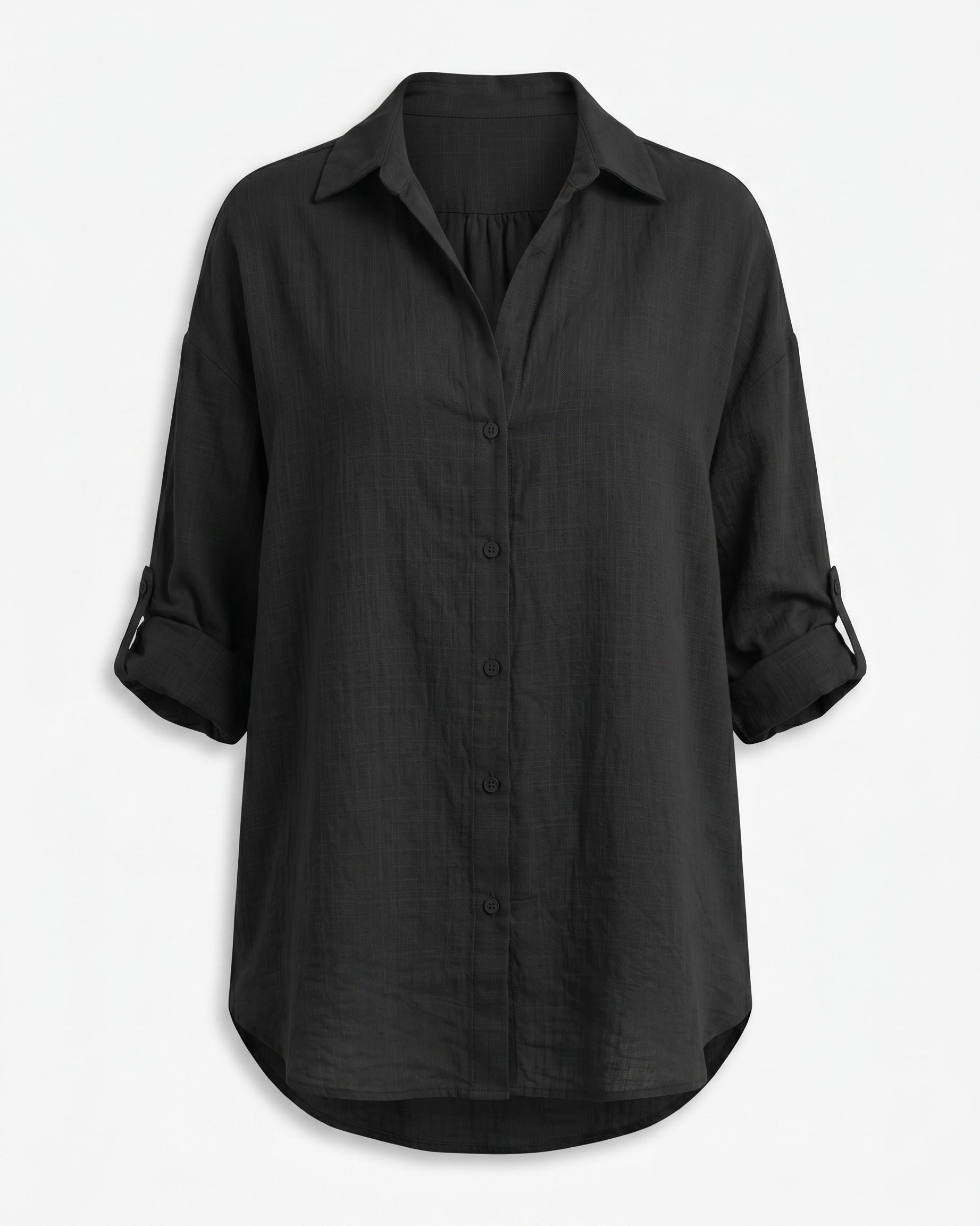 Mael Shirt - Relaxed Linen in Black - profile front black