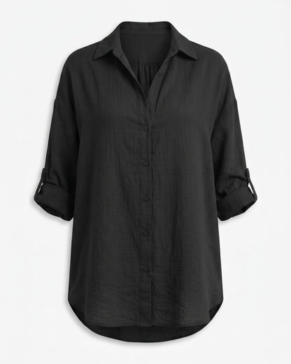 Mael Shirt - Relaxed Linen in Black - profile front black