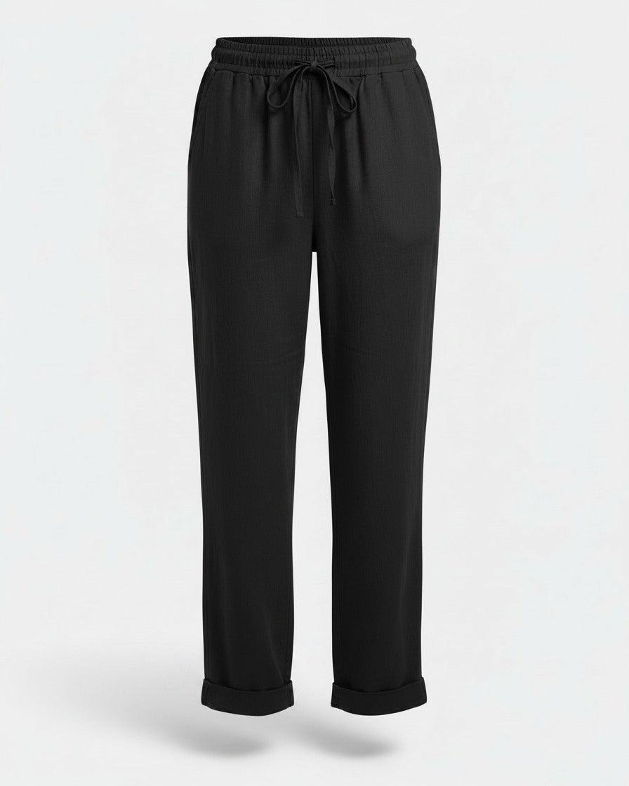 Orin Trousers - Straight-Leg Linen in Black - profile front black