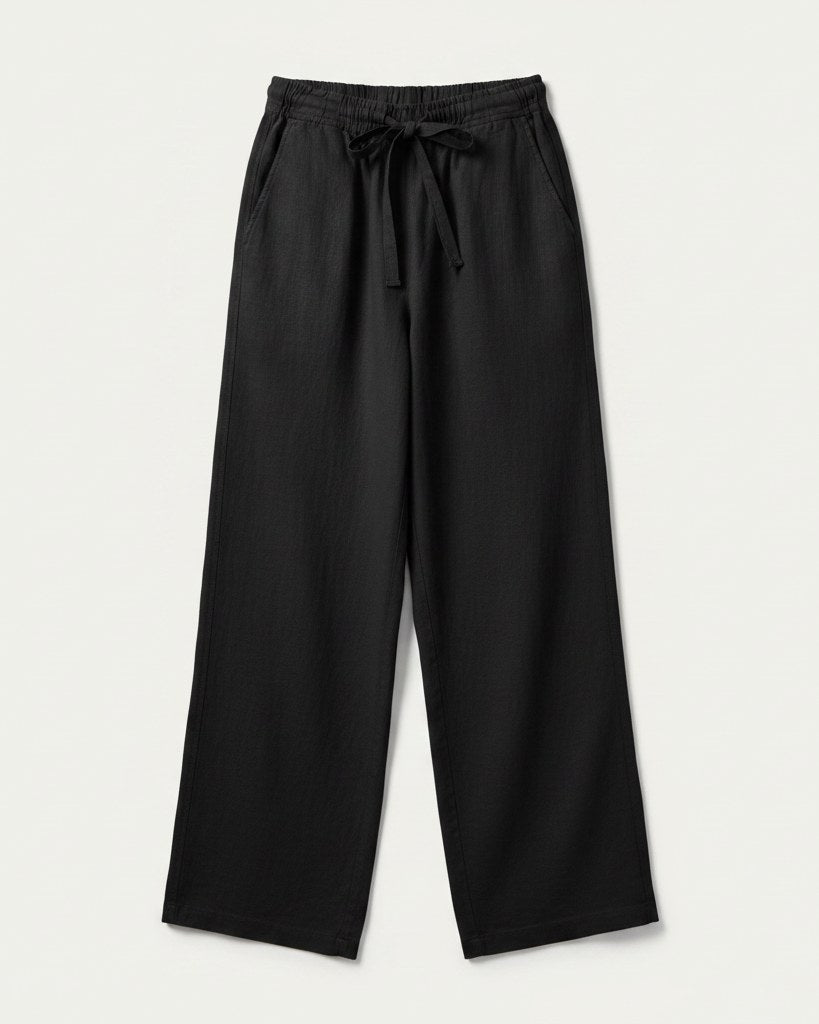 Lars Trousers - Relaxed Linen in Black - profile front black