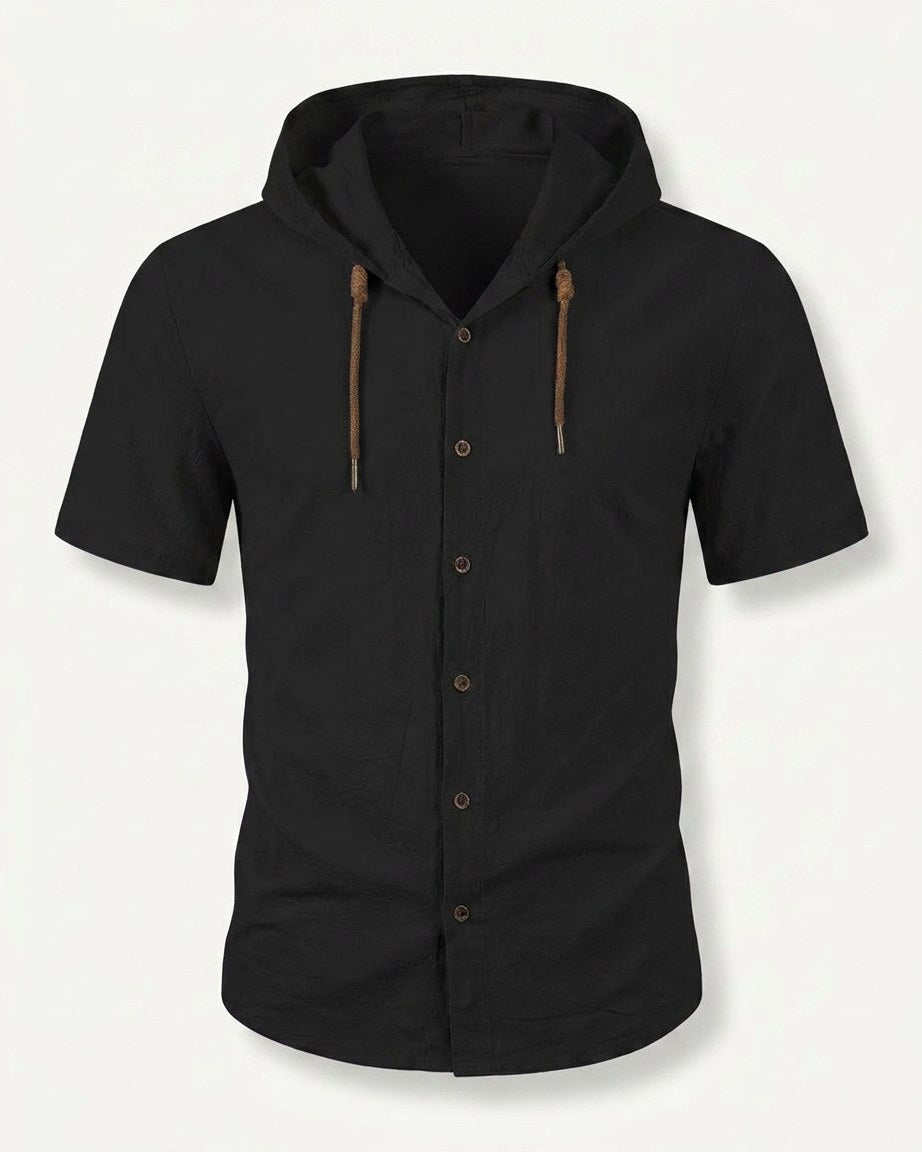 Daan Shirt - Relaxed Linen in Black - profile front black