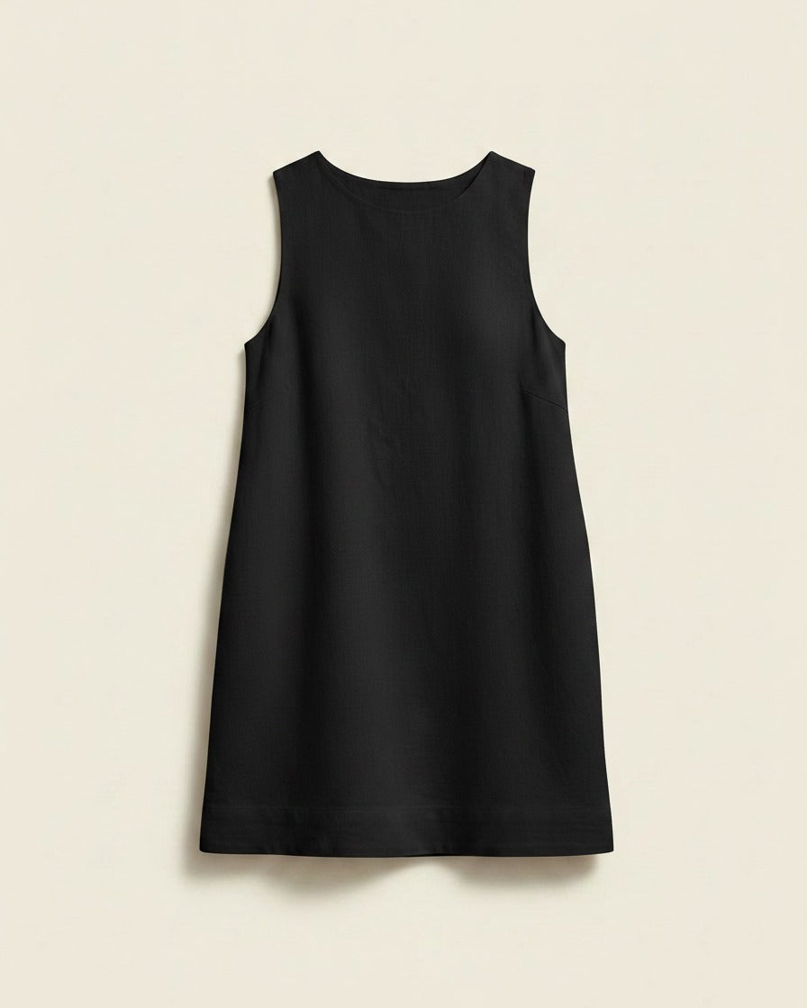 Cleo Dress - Linen in Black - profile front black
