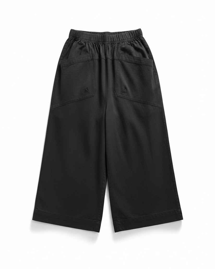 Yoel Trousers - Relaxed Wide-Leg Linen in Black - profile front black