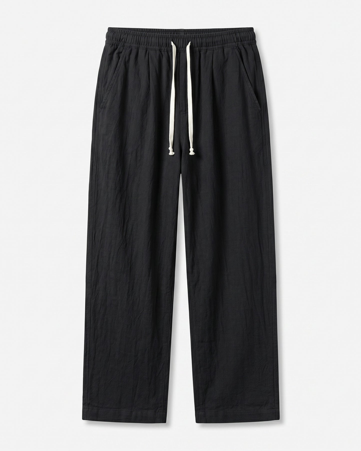 Cove Trousers - Relaxed Wide-Leg Linen in Black - profile front black