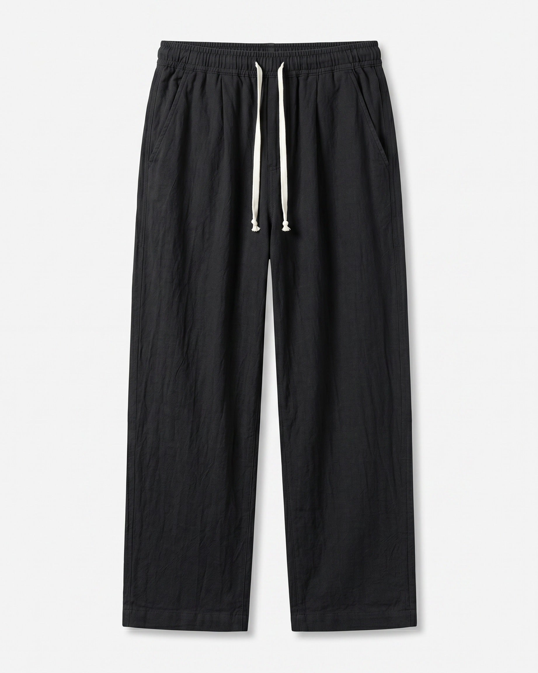 Cove Trousers - Relaxed Wide-Leg Linen in Black - profile front black