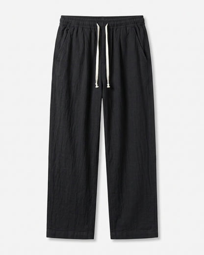 Cove Trousers - Relaxed Wide-Leg Linen in Black - profile front black