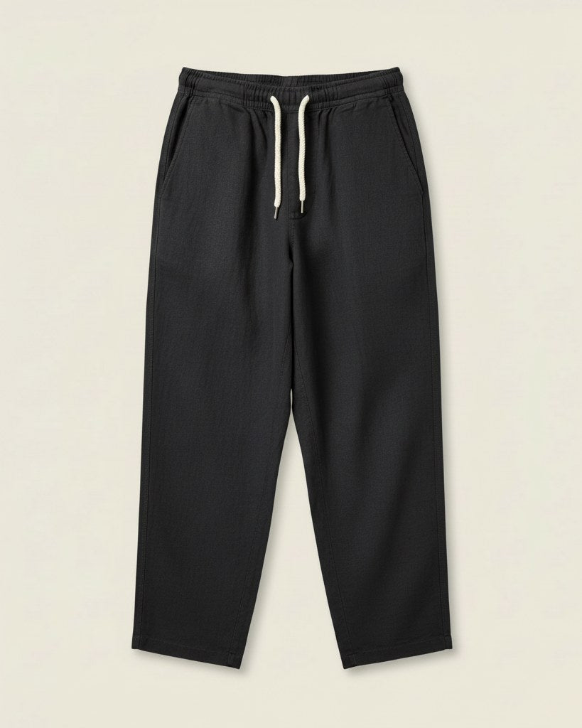 Pael Trousers - Relaxed Linen in Black - profile front black