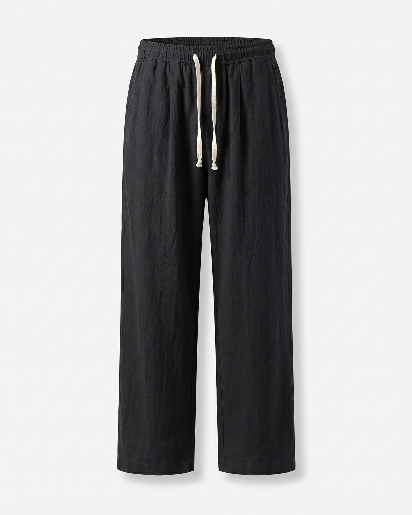 Cove Trousers - Relaxed Wide-Leg Linen in Black - profile front black
