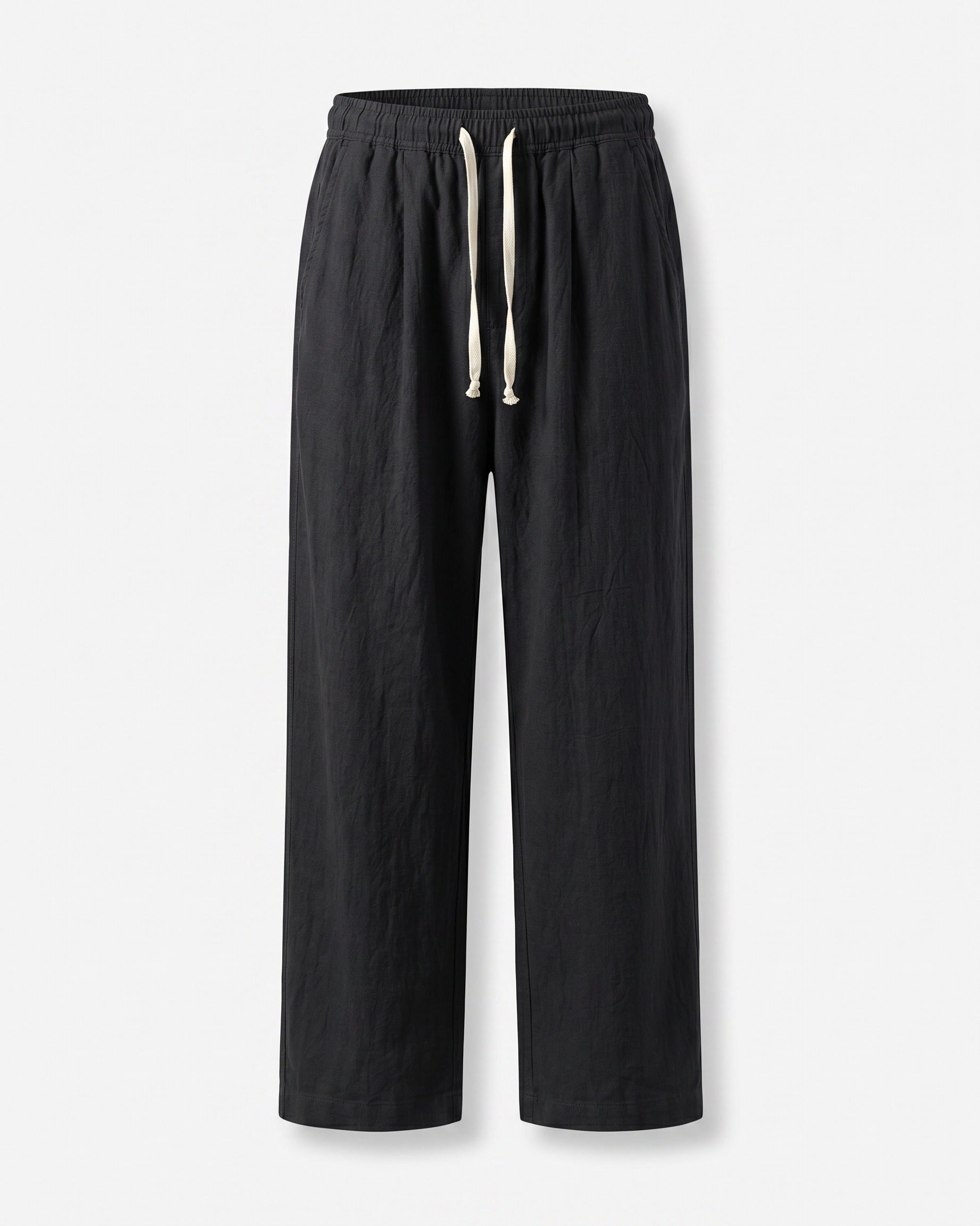 Cove Trousers - Relaxed Wide-Leg Linen in Black - profile front black