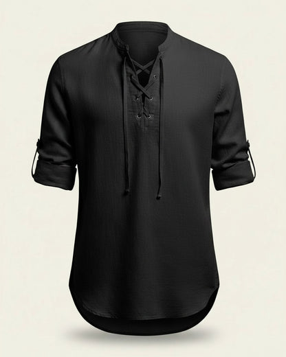 Kael Shirt - Linen in black - profile front black