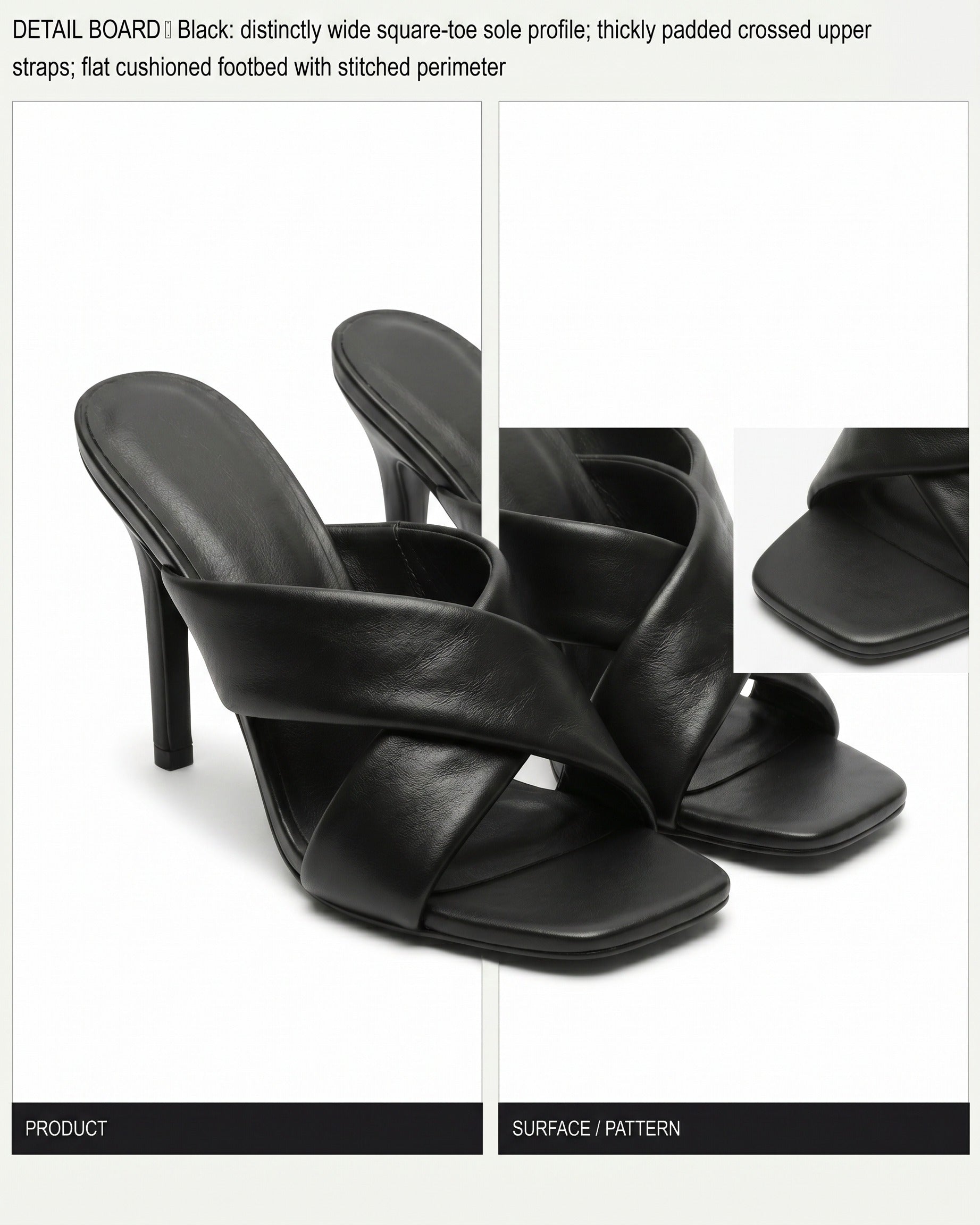 Gael Sandals - Square-Toe in Black - profile front black