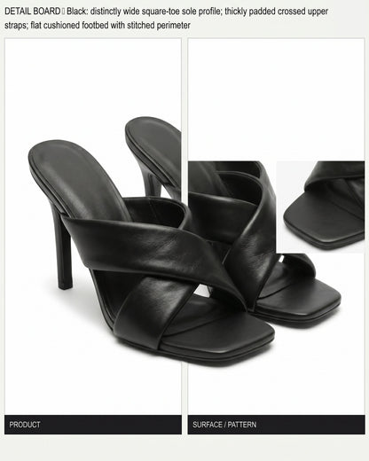 Gael Sandals - Square-Toe in Black - profile front black
