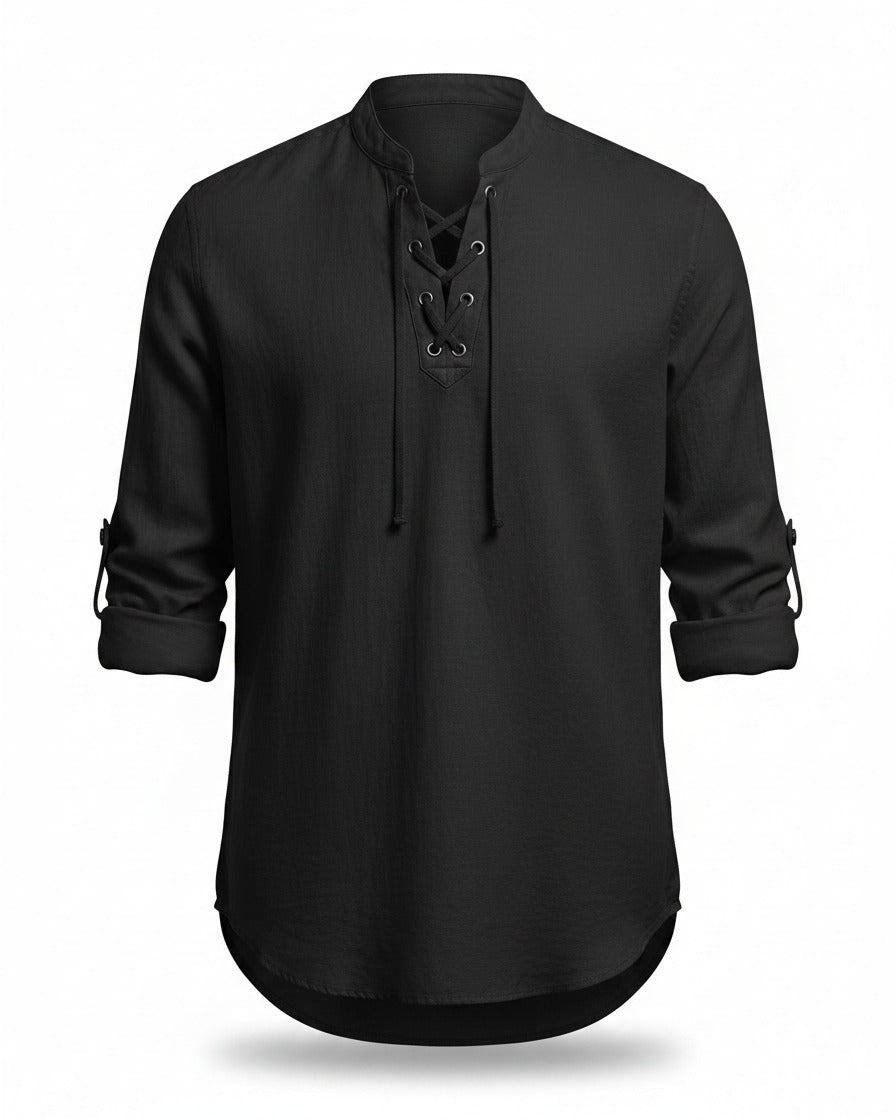 Nils Shirt - Linen in black - profile front black