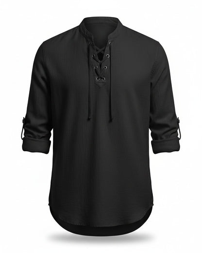 Nils Shirt - Linen in black - profile front black
