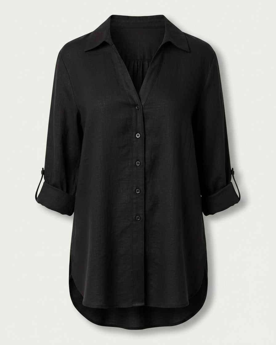 Lior Blouse - Relaxed Linen in Black - profile front black