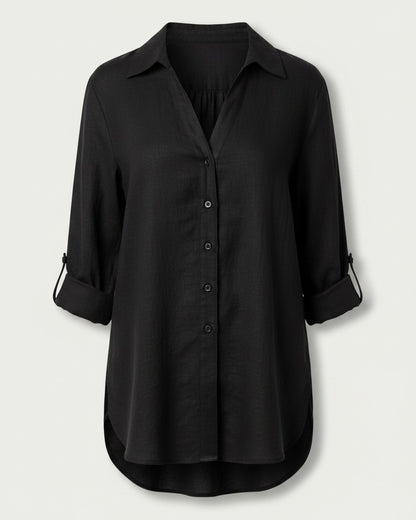 Lior Blouse - Relaxed Linen in Black - profile front black