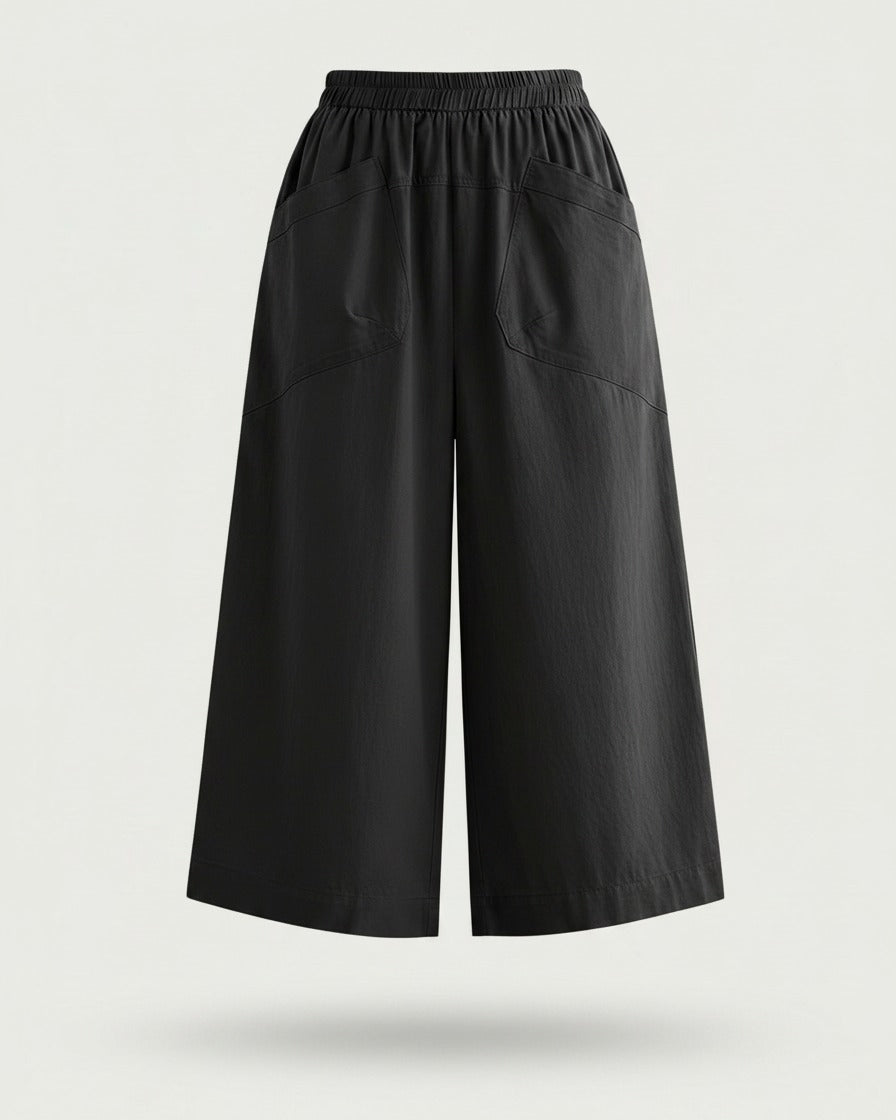 Uran Trousers - Relaxed Wide-Leg High-Waist Linen in Black - profile front black