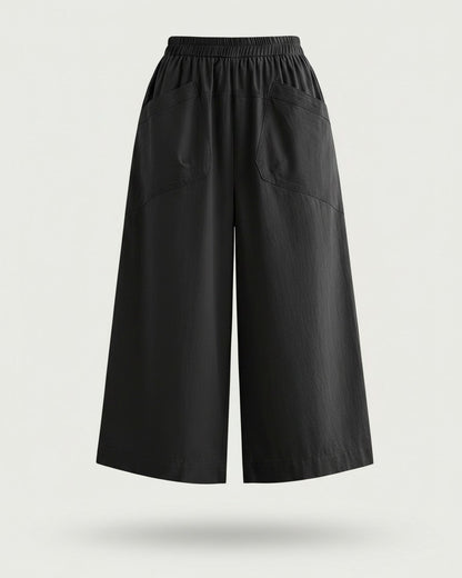Uran Trousers - Relaxed Wide-Leg High-Waist Linen in Black - profile front black