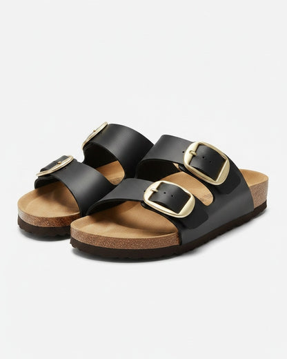 Gael Sandals - Faux Leather in Black Matte - profile front black matte