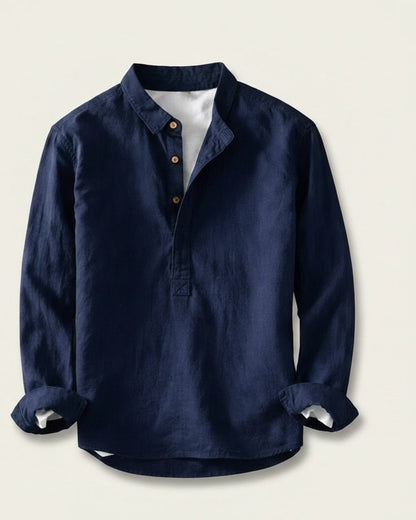 Wren Shirt - Relaxed Linen in Blue - profile front blue