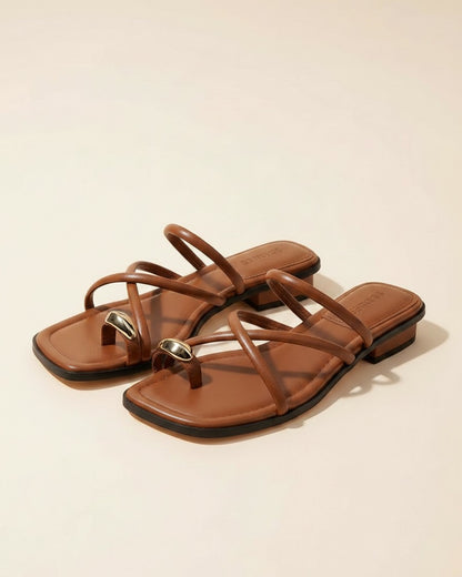 Lars Sandals - Square-Toe Block-Heel Leather in Brown - profile front brown