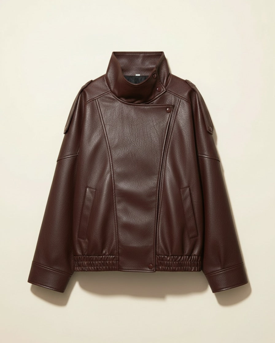 Wren Jacket - Relaxed Faux Leather in brown - profile front brown