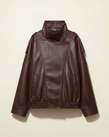 Wren Jacket - Relaxed Faux Leather in brown - profile front brown