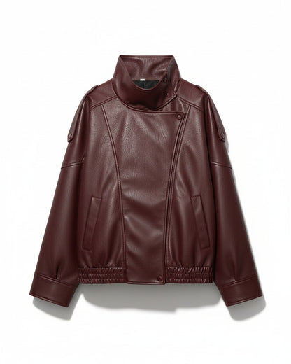 Wren Jacket - Relaxed Faux Leather in Burgundy - profile front burgundy