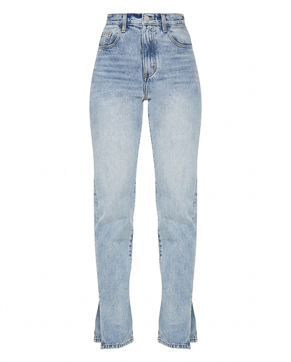 Romy Jeans - Straight-Leg High-Waist Zip Denim in Light Blue - profile front
