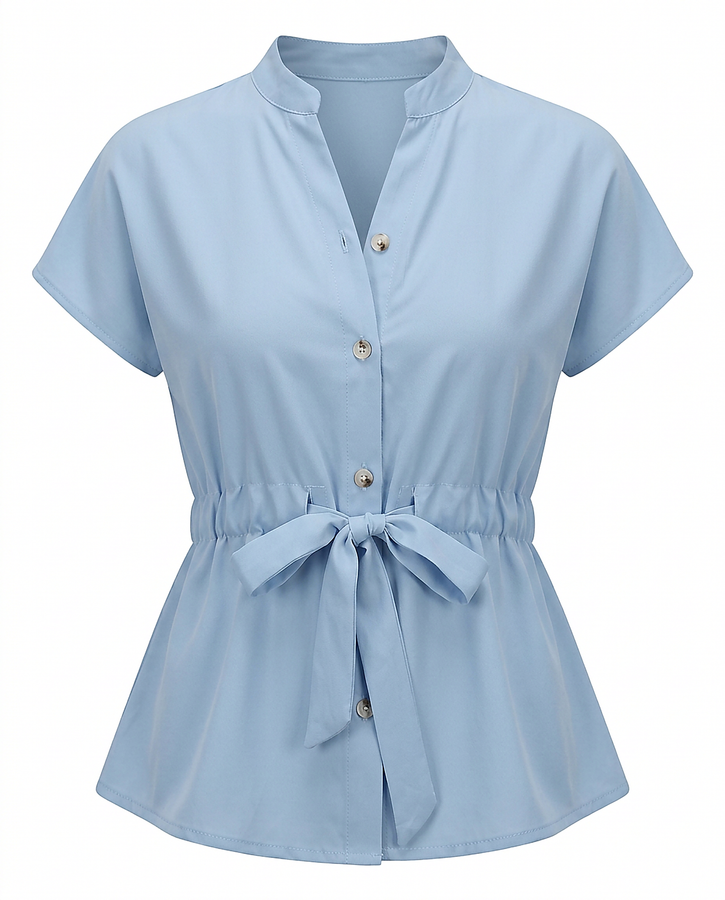 Tabitha Blouse - Relaxed Stand-Collar in Blue Shirt - profile front