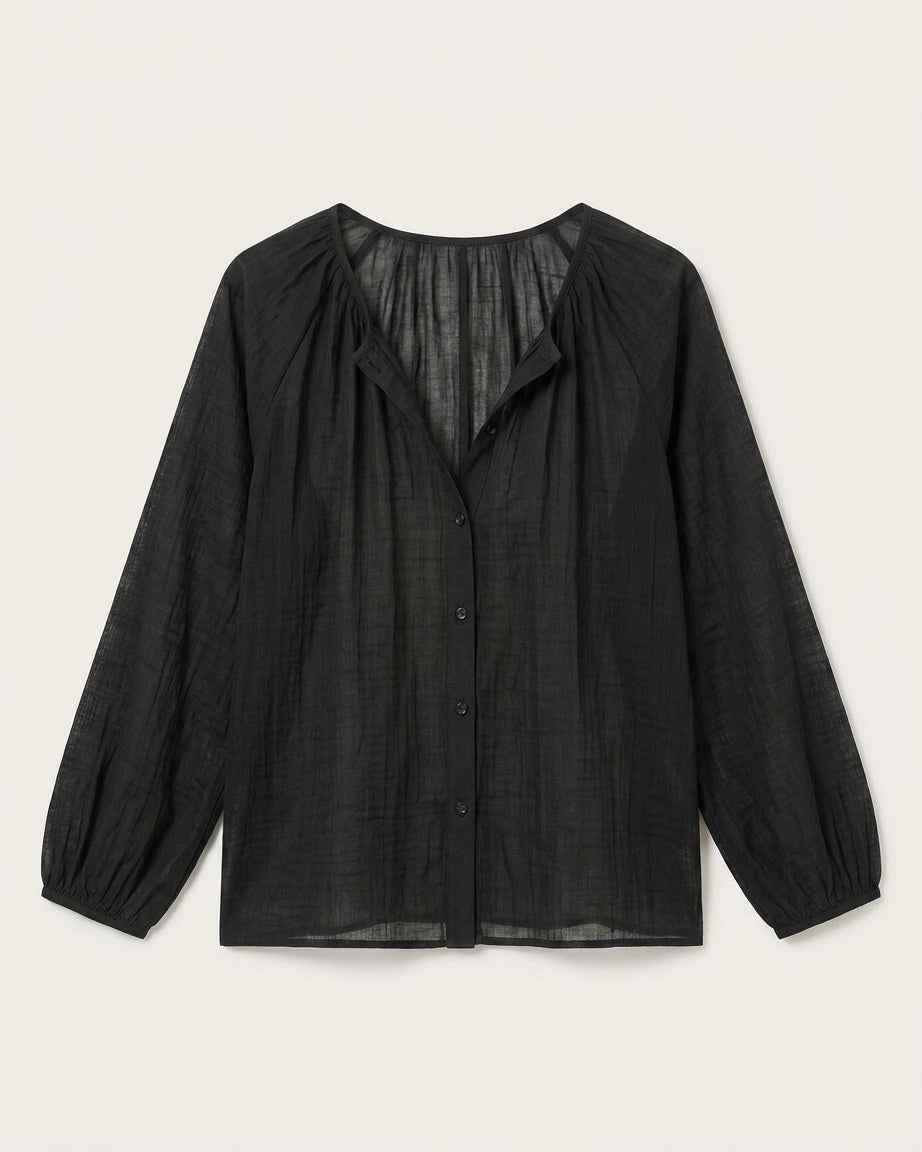 Luca Shirt - Relaxed Linen in Black - profile front