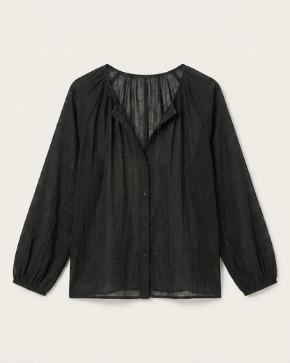 Luca Shirt - Relaxed Linen in Black - profile front