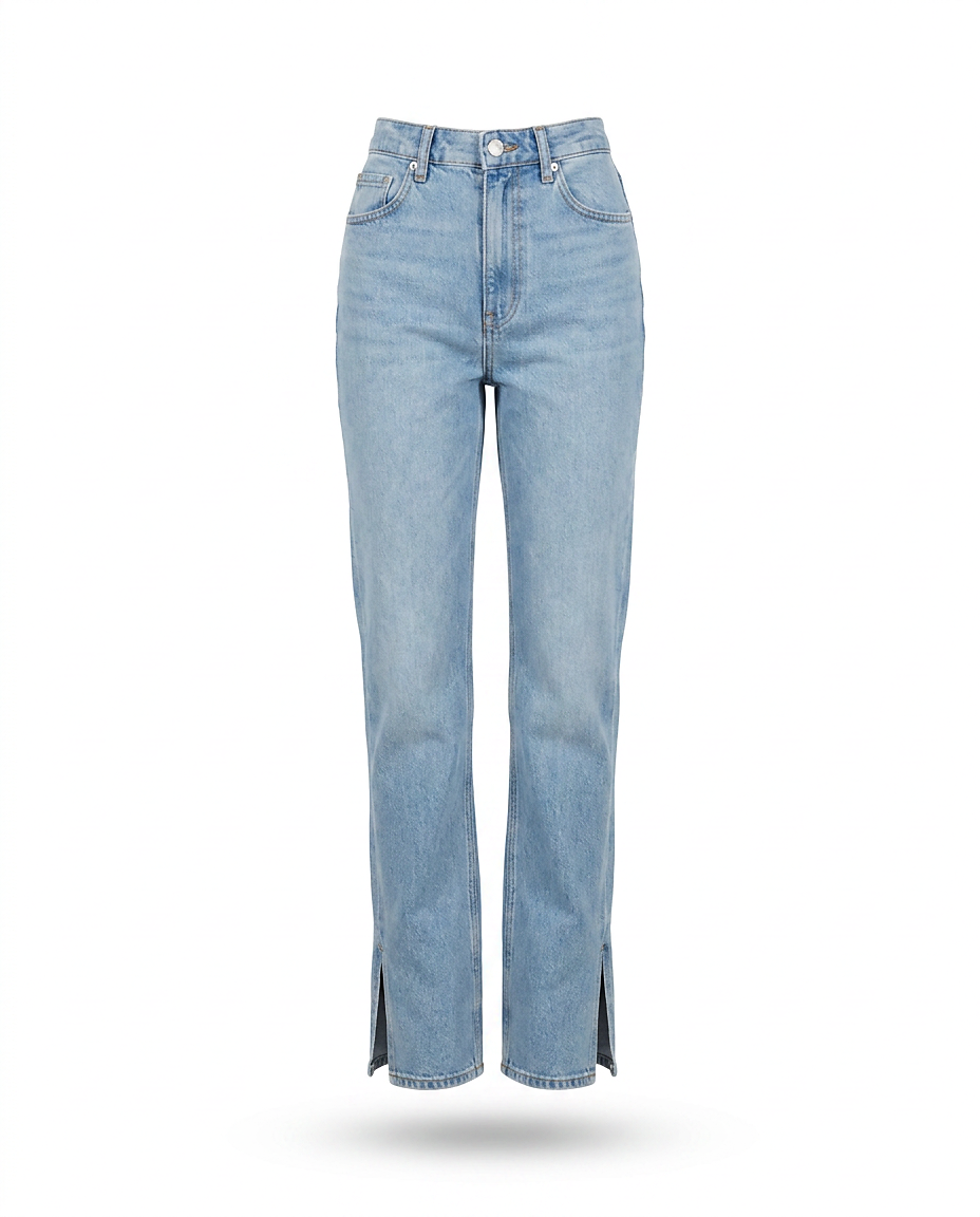 Tael Jeans - Straight-Leg High-Waist Zip Denim in Light Blue - profile front