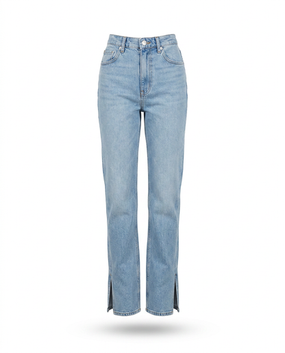 Tael Jeans - Straight-Leg High-Waist Zip Denim in Light Blue - profile front